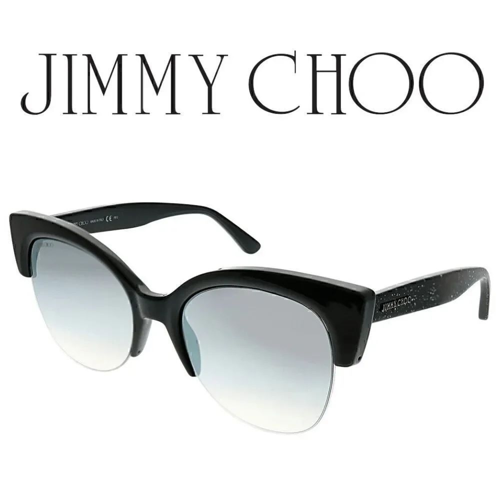 JIMMY CHOO Women's Oval 56mm Priya/S Black Glitter Sunglasses NEW WITH CASE $425
